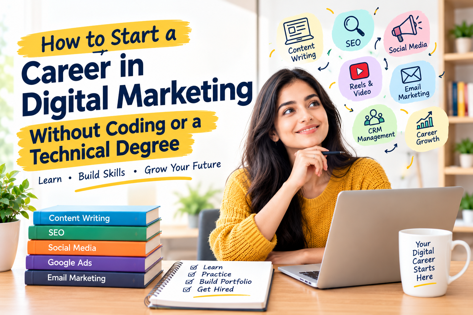 Students learning digital marketing skills and exploring career opportunities without coding